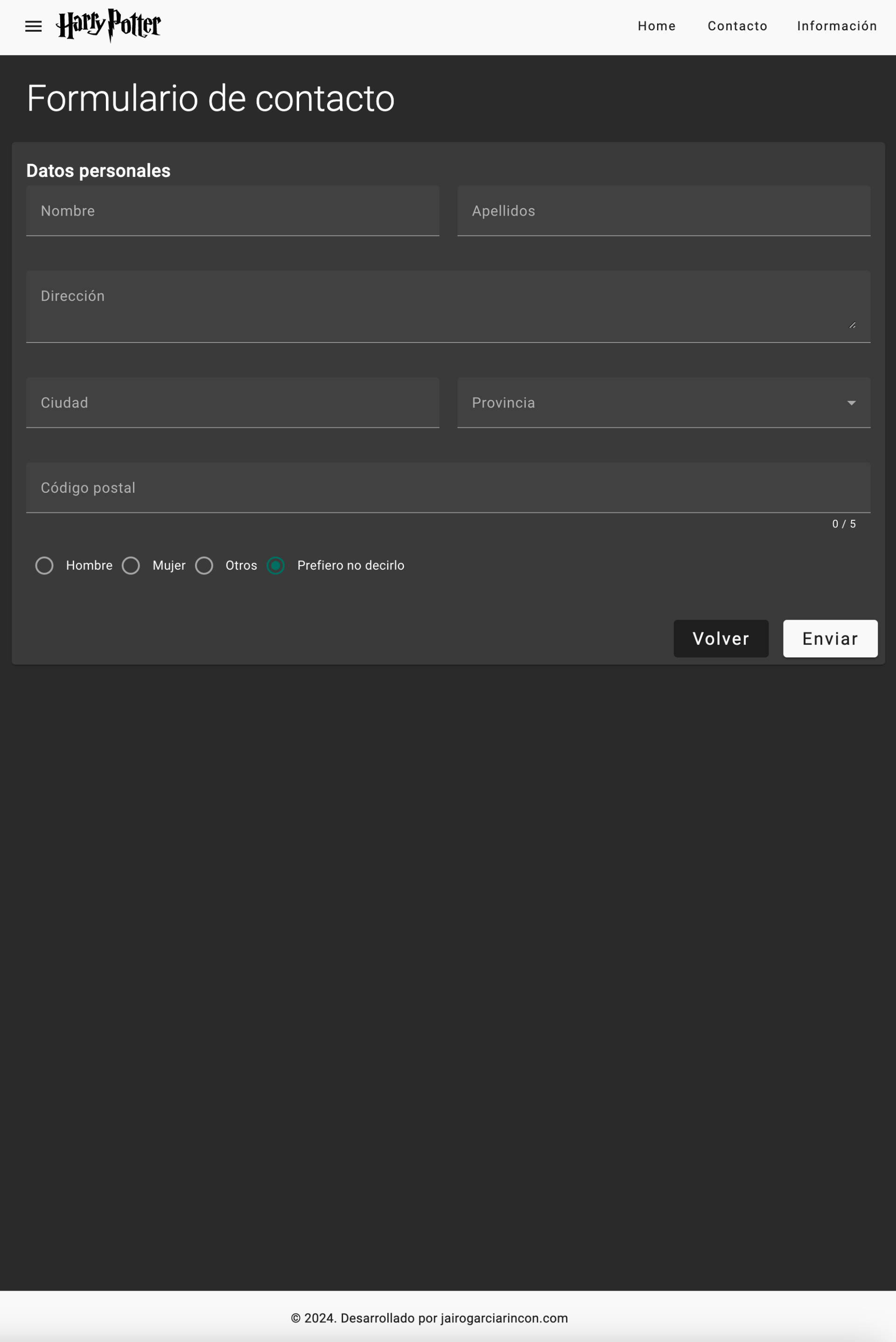 22 Página contacto escritorio - Modo oscuro